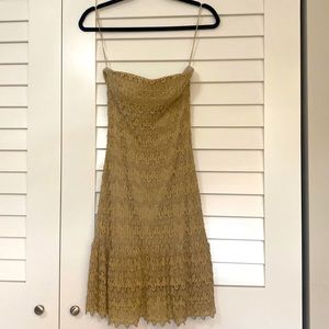 CACH’E Gold Metallic Crocheted Dress
